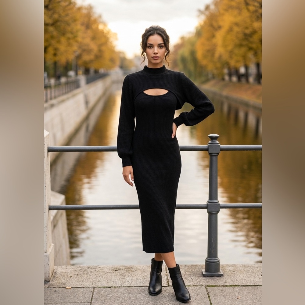 #135 The BOLERO Black Midi Dress 💃